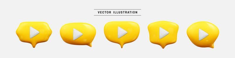 Speech bubble with play button 3d icon set. realistic design elements collection. vector illustration in cartoon minimal style