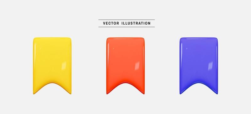 Set of bookmark 3d icon render realistic colorful design element in cartoon minimal style