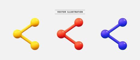 Colorful share button 3d icon set. realistic design elements collection. vector illustration in cartoon minimal style