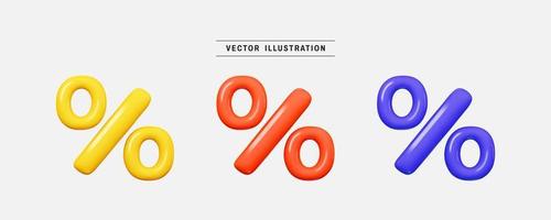 Set of percent sign 3d icon render realistic colorful design element in cartoon minimal style vector