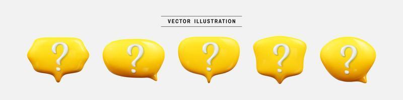 Speech bubble with question mark 3d icon set. realistic design elements collection. vector illustration in cartoon minimal style