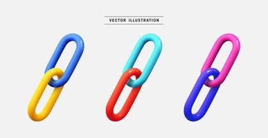 Colorful chain or link 3d icon set. realistic design elements collection. vector illustration in cartoon minimal style