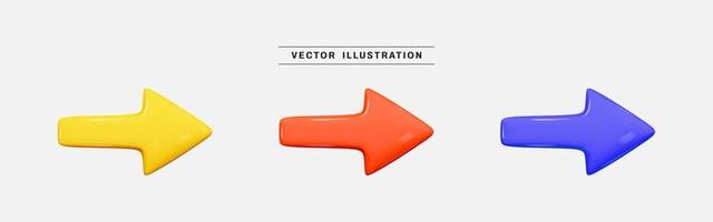 Set of arrows 3d icon render realistic colorful design element in cartoon minimal style vector