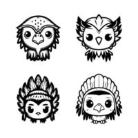 Unleash your inner warrior with our cute kawaii eagle head logo wearing Indian chief accessories collection. Hand drawn with love, these illustrations are sure to add a touch of strength and grace vector