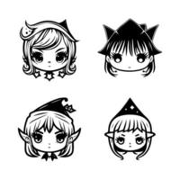 Get ready for some spooktacular fun with this cute kawaii spooky witch head collection set. Each witch head is Hand drawn with charming details that will put a smile on your face vector