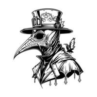 Dark and haunting Hand drawn line art illustration of Doctor Plague, evoking a sense of mystery and intrigue vector