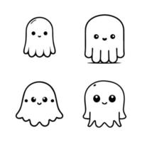 Whimsical and delightful collection of Hand drawn line art illustrations featuring cute Halloween ghosts, perfect for adding a spooky touch to any project vector