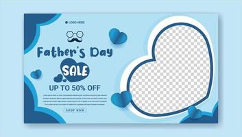 happy father's day banner template with heart symbol in blue color vector