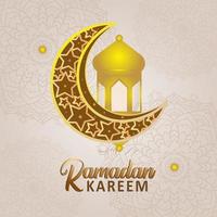Islamic greeting ramadan kareem with beautiful lanterns and crescent moon vector