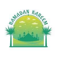 Ramadan greeting card with mosque and desert element design vector