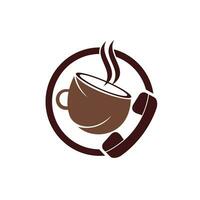 diseño de logotipo de vector de llamada de café. icono de auricular y taza.