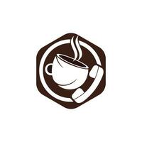 diseño de logotipo de vector de llamada de café. icono de auricular y taza.