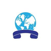 Globe with handset vector logo icon. Call and globe icon international call symbol logo template design.