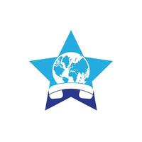 Globe with handset vector logo icon. Call and globe icon international call symbol logo template design.