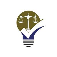 Law firm vector logo design. Law scale and check sign with lightbulb icon vector design.