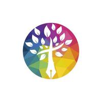 Tree pen and cross vector logo design template. Bible learning and teaching class.