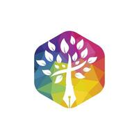 Tree pen and cross vector logo design template. Bible learning and teaching class.