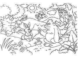 Line art of animals in the forest. Suitable for coloring book, coloring pages, etc vector