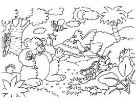 Line art of animals in the forest. Suitable for coloring book, coloring pages, etc vector