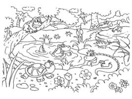 Line art of animals in the forest. Suitable for coloring book, coloring pages, etc vector