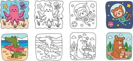 Vector illustration of various animals for coloring pages, coloring book, sticker, poster, clothing, etc