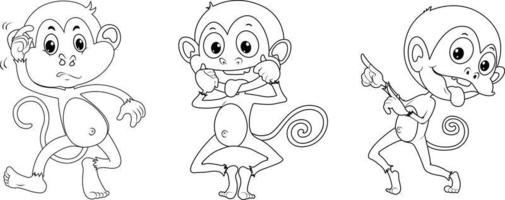 Line art of monkeys with different positions. Vector illustration for coloring pages, coloring book, etc