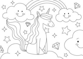 Line art of unicorn. Vector illustration for coloring pages, coloring book, etc