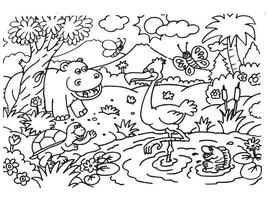 Line art of animals in the forest. Suitable for coloring book, coloring pages, etc vector