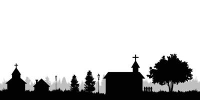 Silhouette church background with copy space area. Vector illustration for banner, poster, web background, etc