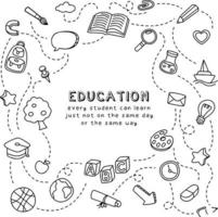 Education. Every student can learn, just not on the same day or the same way. Education doodle quotes vector