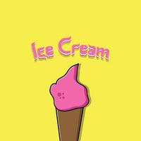 Melting ice cream in waffle cone isolated on yellow background. Vector flat outline icon. Comic character in cartoon style illustration