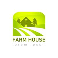 Farm House concept logo. Template with farm landscape. Label for natural farm products. vector