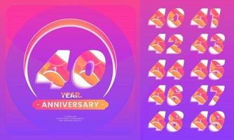 Number sets 40-49 year anniversary celebration.  logotype style with handwriting violet color for celebration event, wedding, greeting card, and invitation. vector