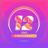 Number 12 vector logos for Anniversary Celebration Isolated on Violet background, Vector Design for Celebration, Invitation Card, and Greeting Card.