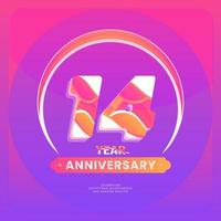 Number 14 vector logos for Anniversary Celebration Isolated on Violet background, Vector Design for Celebration, Invitation Card, and Greeting Card.