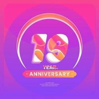 Number 19 vector logos for Anniversary Celebration Isolated on Violet background, Vector Design for Celebration, Invitation Card, and Greeting Card.