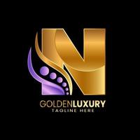 Initial letter N logo template. Alphabet letters gold with luxury style. vector