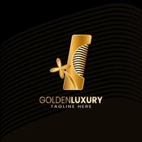 Letter i or L Luxury Decorative Alphabetic. Golden Flower Luxury Logo Pro Vector. vector