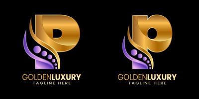 Initial letter P logo template. Alphabet letters gold with luxury style. vector