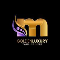 Initial letter M logo template. Alphabet letters gold with luxury style. vector