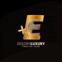 Letter E Luxury Decorative Alphabetic. Golden Flower Luxury Logo Pro Vector. vector