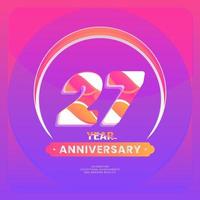 Number 27 vector logos for Anniversary Celebration Isolated on Violet background, Vector Design for Celebration, Invitation Card, and Greeting Card.