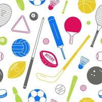 Sport seamless pattern with different balls and sport equipment. Bright vector background in simple flat style