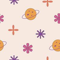 Seamless pattern with retro shapes and planets in the style of the 1990s. colorful positive vector wallpaper