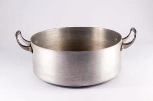 Metal pot on light background photo