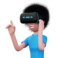 content homme en utilisant virtuel réalité casque, mignonne dessin animé personnage avec vr, 3d le rendu png