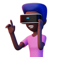 Happy man using virtual reality headset, Cute cartoon character with VR, 3d rendering png