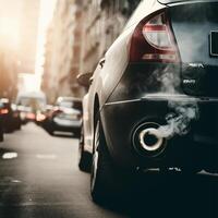 The exhaust pipe of the automobile that emits carbon dioxide as a source of air pollution. photo