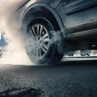 el cansada tubo de el automóvil ese emite carbón dióxido como un fuente de aire contaminación. generativo ai foto