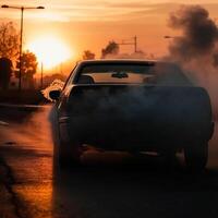 el cansada tubo de el automóvil ese emite carbón dióxido como un fuente de aire contaminación. generativo ai foto